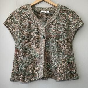 Chunky Cardigan Sweater Size L Artsy Lagenlook Pockets Layering Boho Wool Shrug